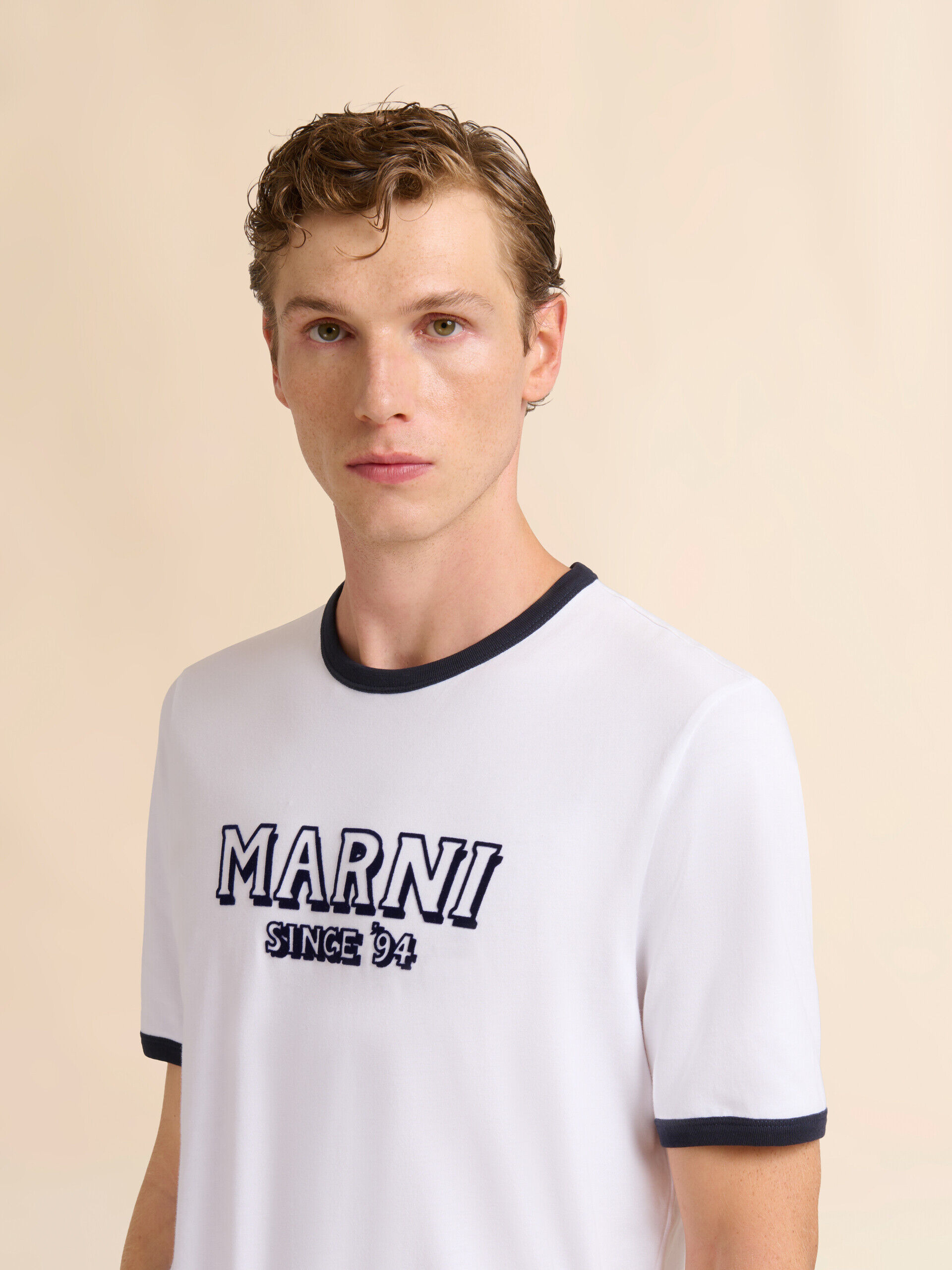 White cotton T-shirt with contrast trims | Marni