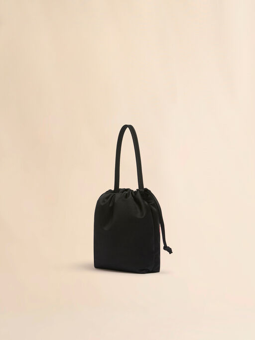 Black satin Scrunchie small drawstring bag - Handbags