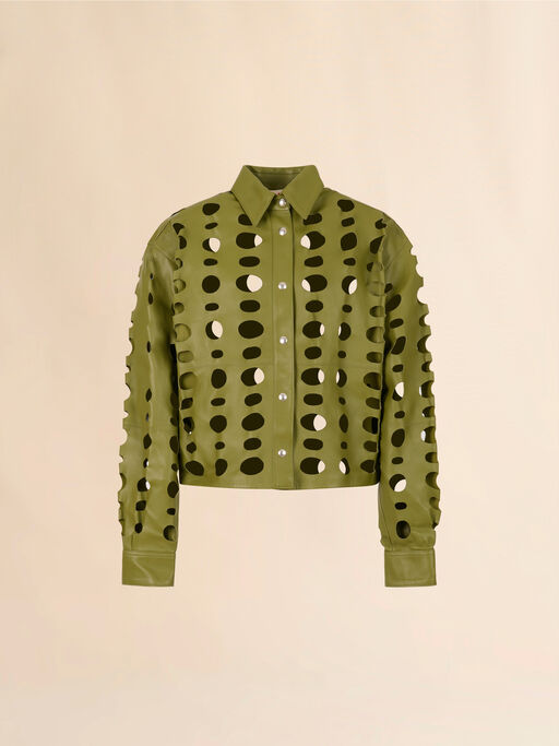 Green nappa leather shirt with cut-out detailing - Shirts