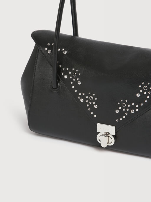 Black leather E/W shoulder bag with studs - Shoulder Bags