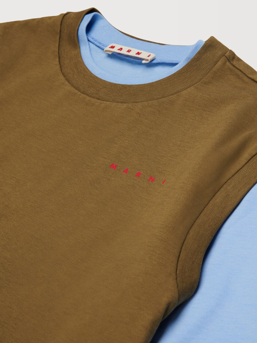 Brown light blue and white cotton T-shirt with layered effect, Image 3