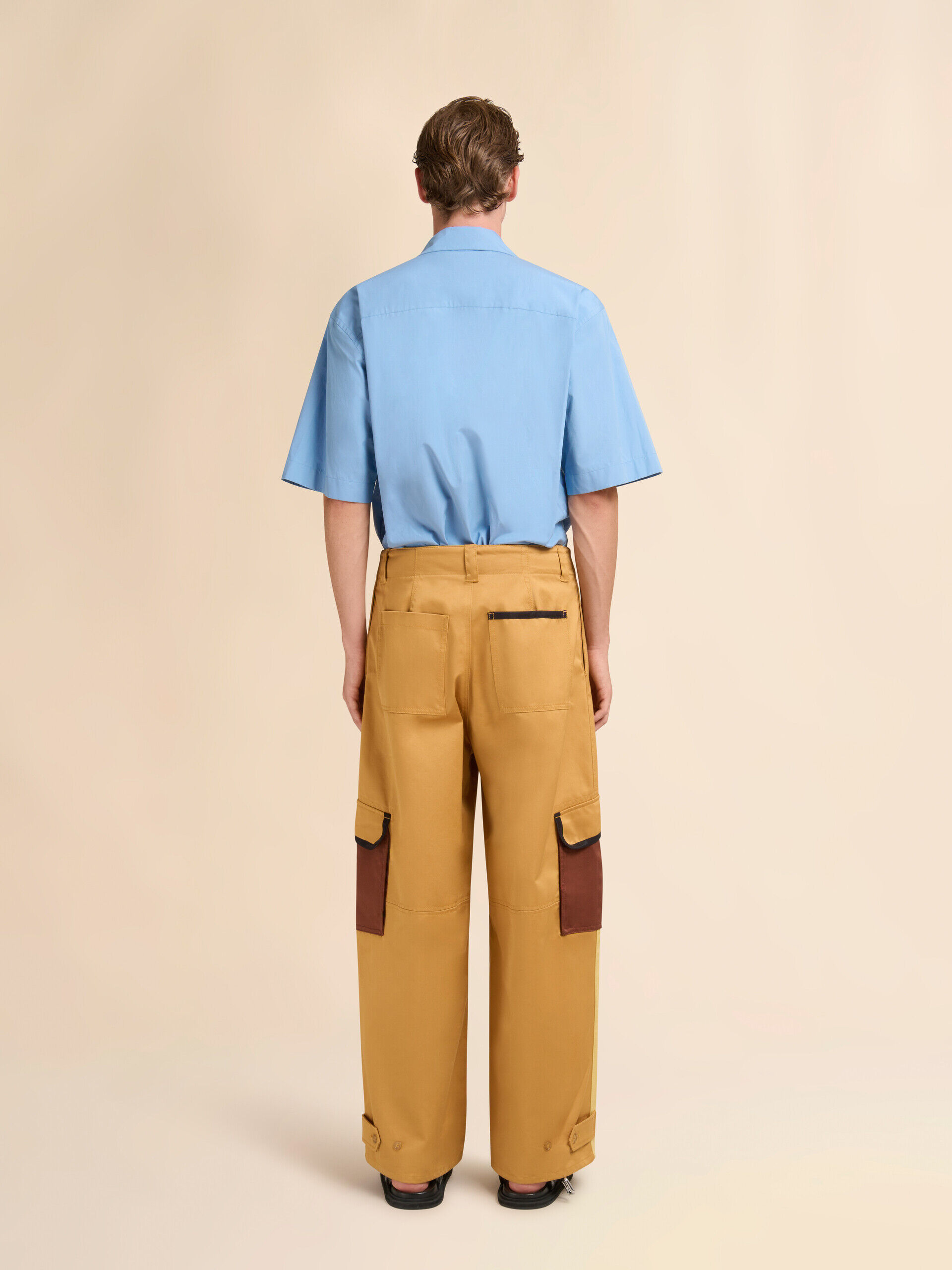 Brown water-repellent gabardine color-block cargo pants | Marni