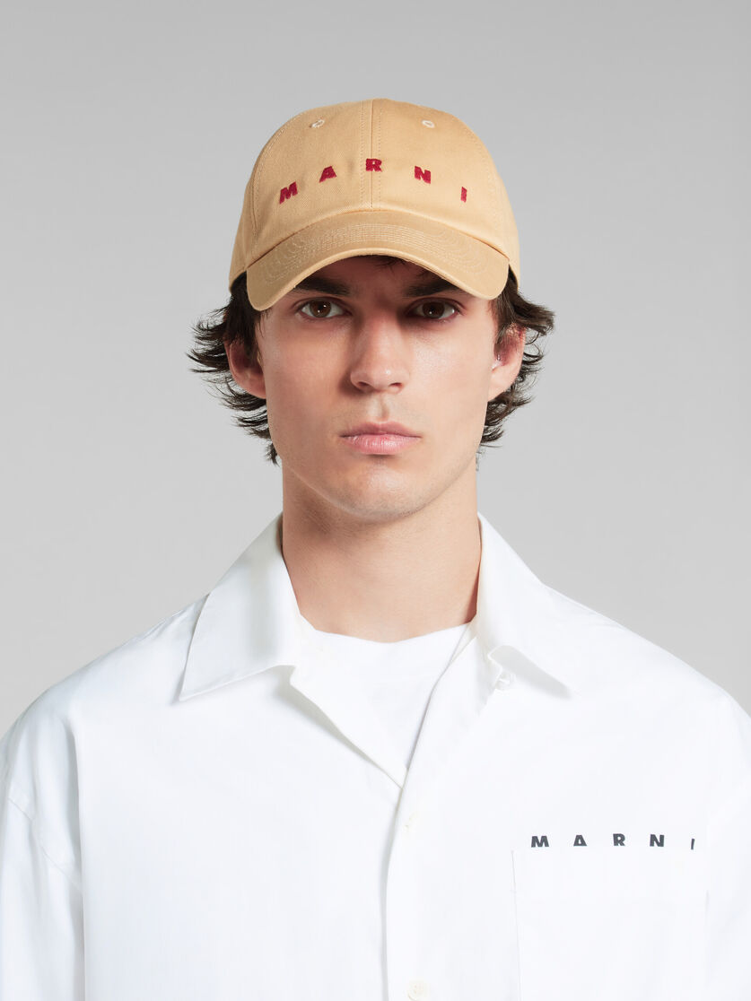 Cream organic gabardine cap with embroidered logo | Marni