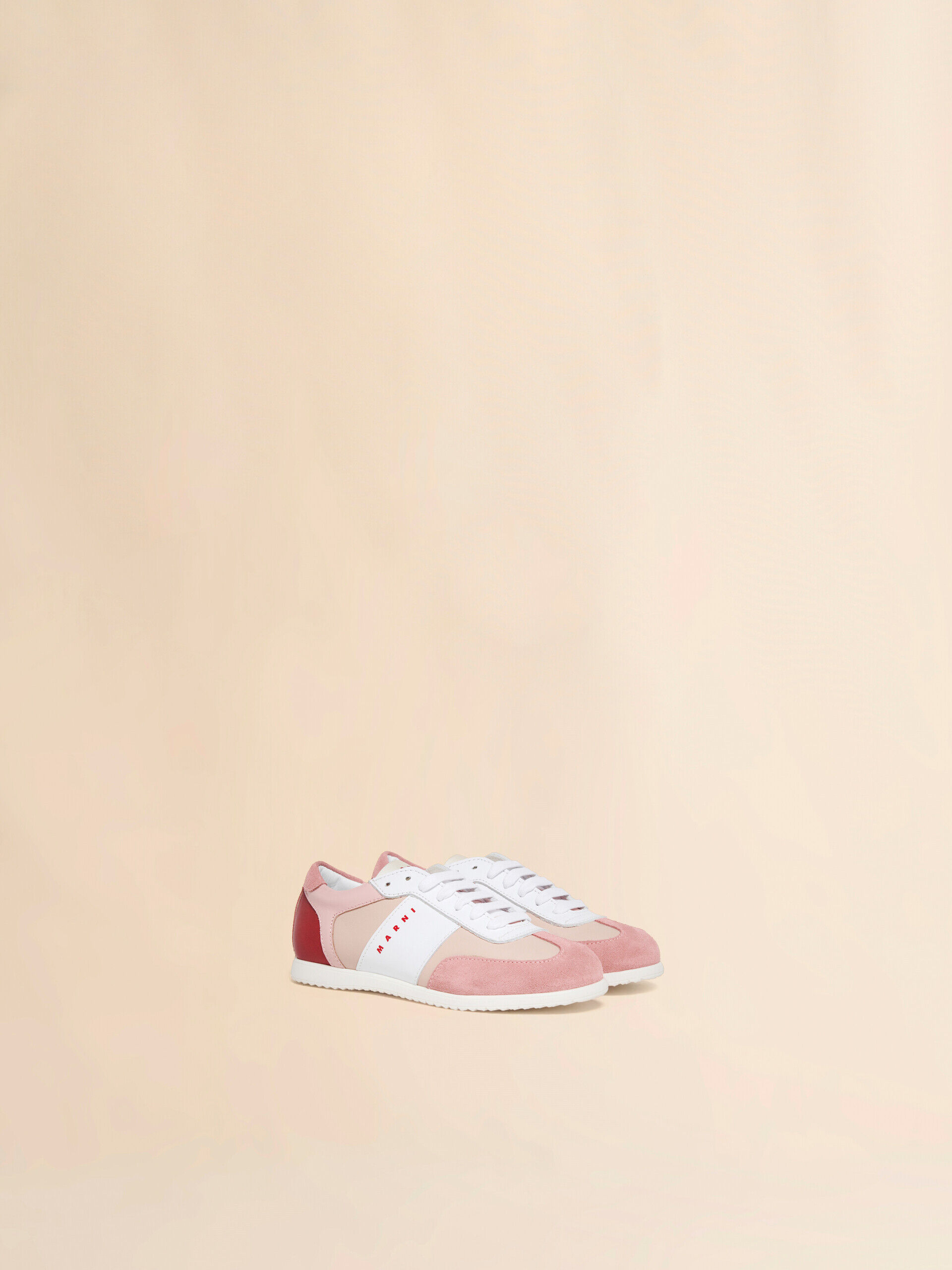 Pink leather sneaker with color-block overlays | Marni
