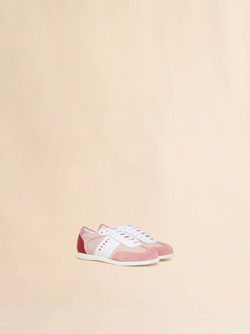 Pink leather sneaker with colour-block overlays - Sneakers