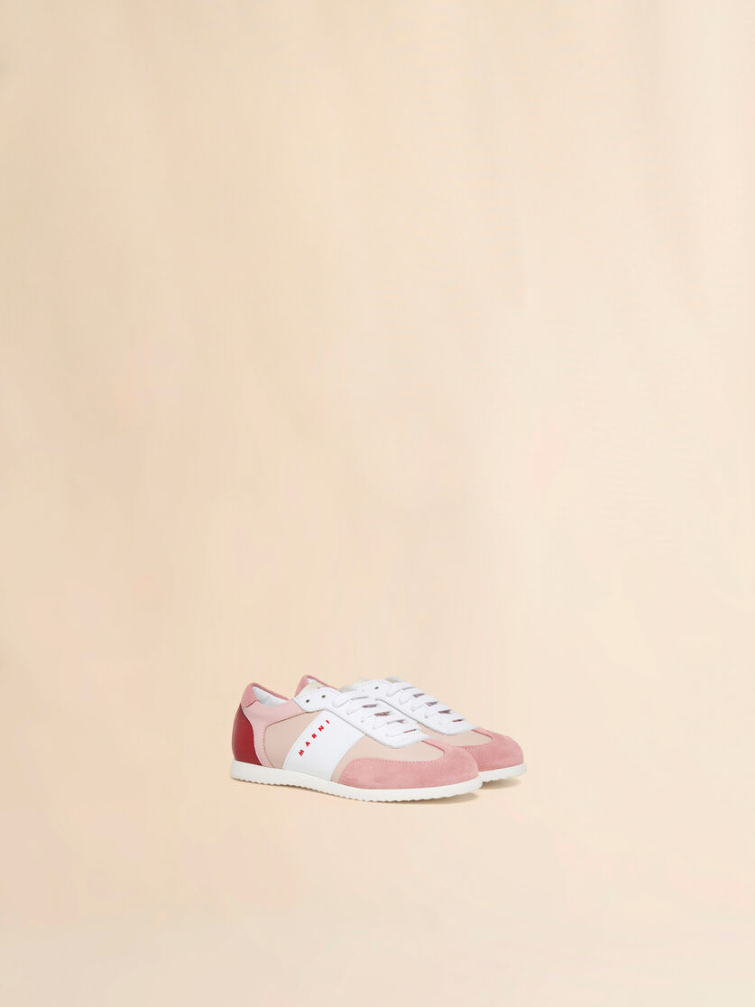 Pink leather sneaker with colour-block overlays, Image 2