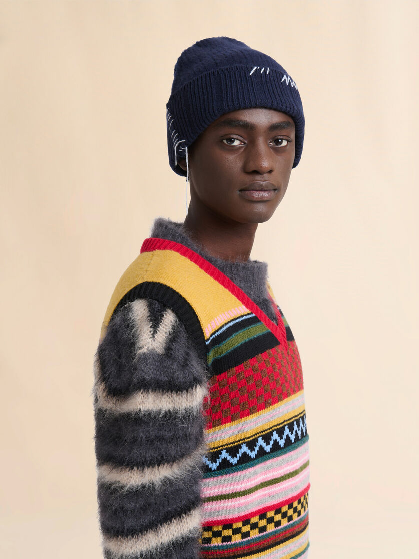 Multicolour wool sleeveless jumper with mixed patterns - Pullovers - Image 4