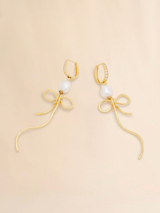 Golden Bow drop earrings with pearls - Earrings