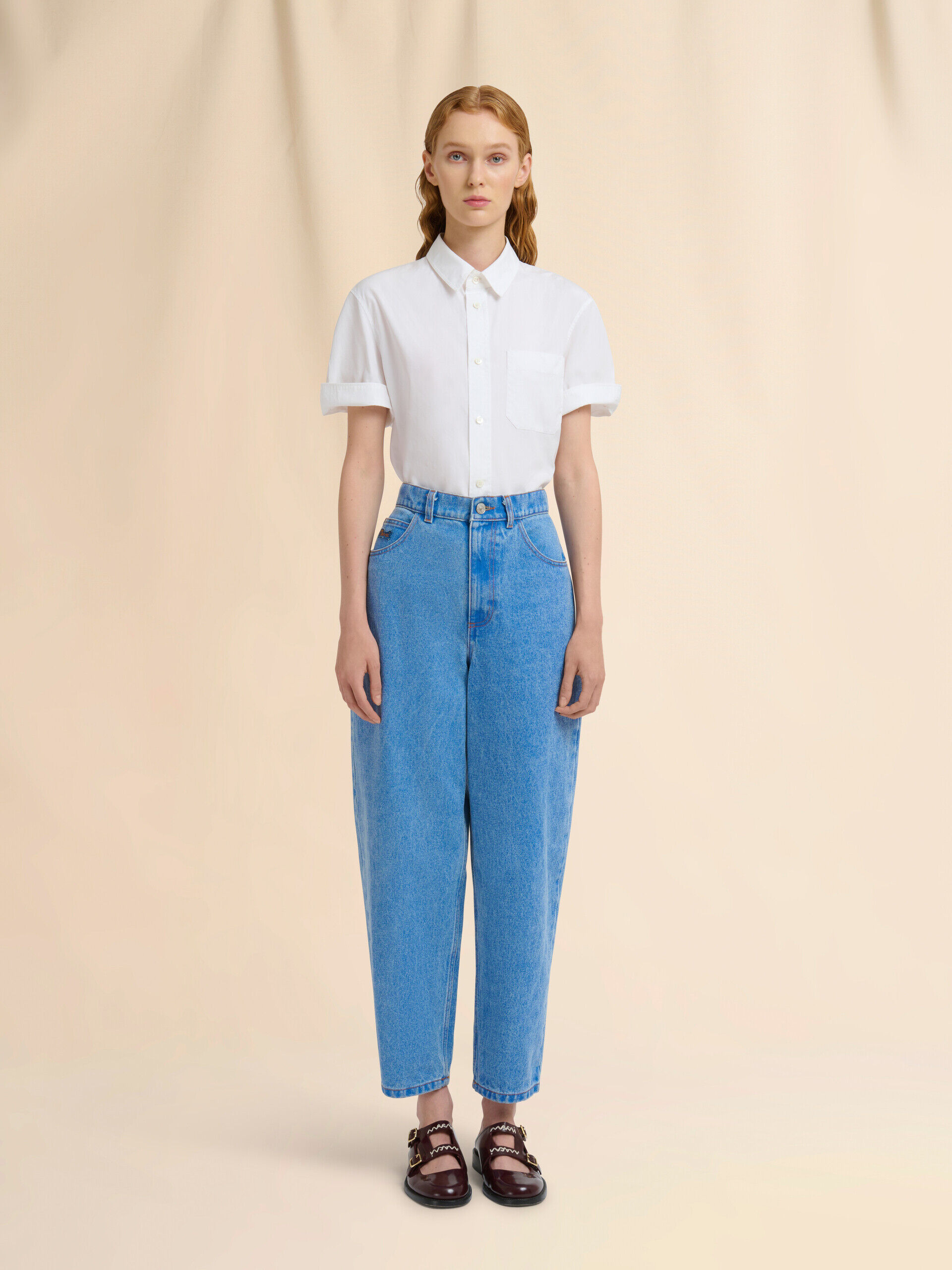 デニム・ジーパン Marni Blue Cotton Jeans Low rise blue jeans with red belt | Marni