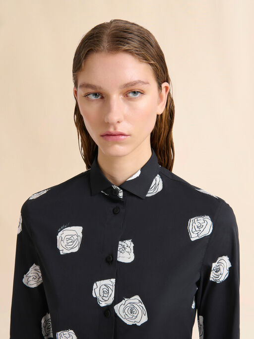 Black stretch poplin shirt with Andromeda print - Shirts