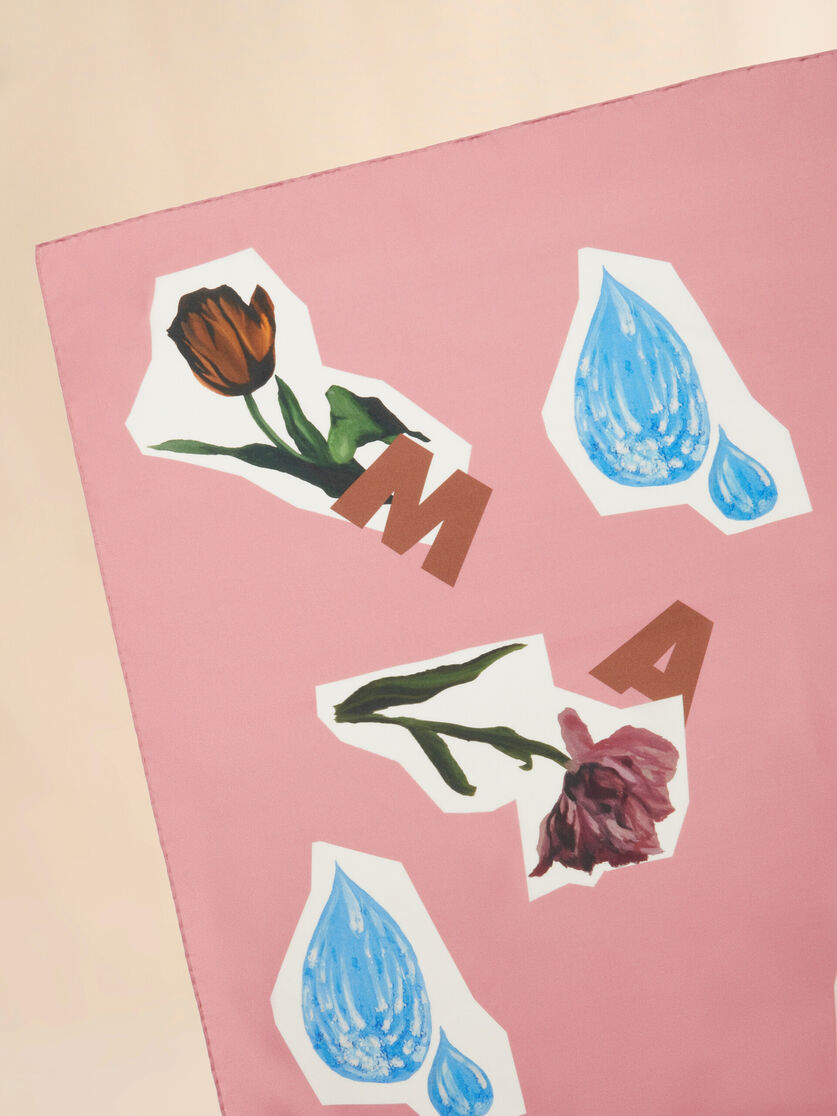 Pink silk foulard with flower collage - Other accessories - Image 2