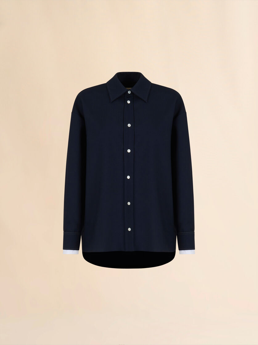 Black tropical wool shirt with double cuffs - Shirts - Image 1