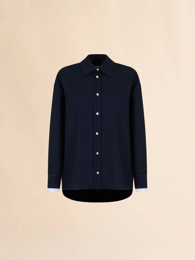 Black tropical wool shirt with double cuffs - Shirts