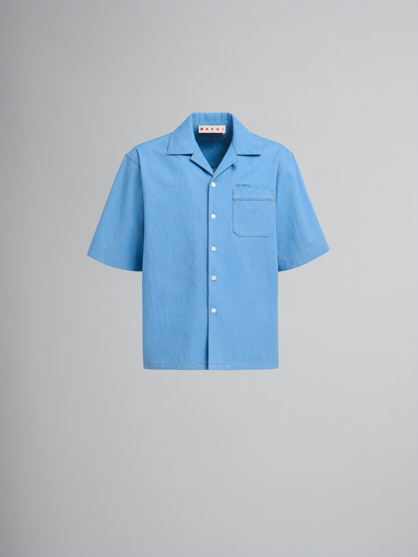 Chemise de bowling en denim bleu avec logo effet raccommodé Marni - Chemises - Image 1