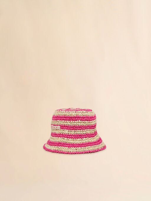 Pink and beige paper raffia bucket hat - Caps