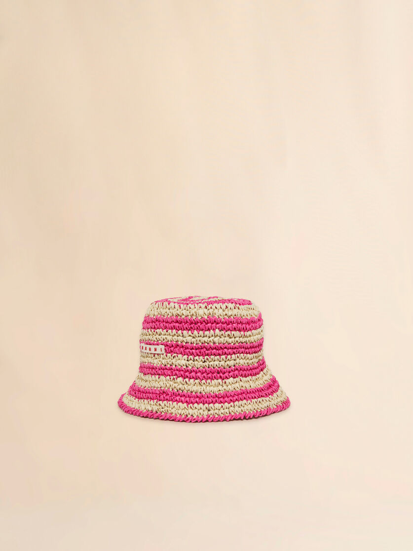 Pink and beige paper raffia bucket hat, Image 1