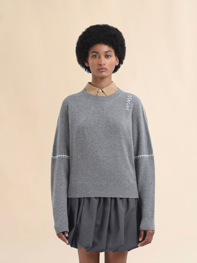 Light pink wool and cashmere crew neck jumper with Marni Symbol - Pullovers - Image 2