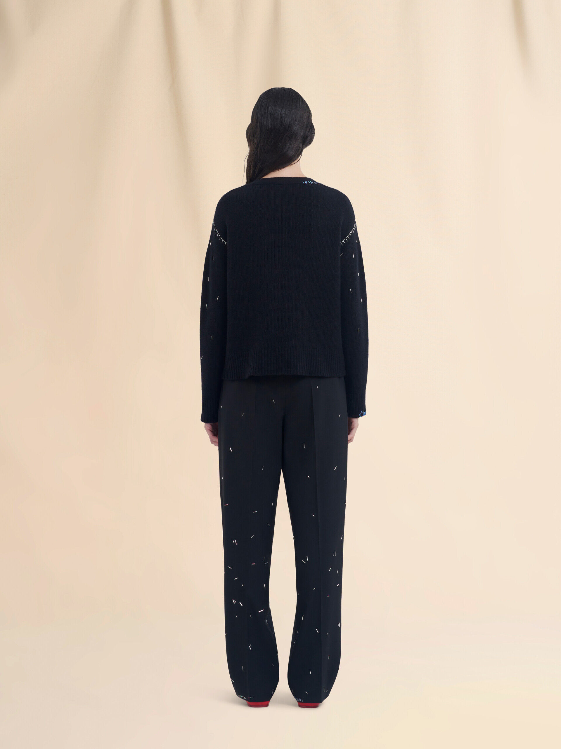 【30％OFF】 Black straight cut wool trousers with bead detail | Marni スラックス