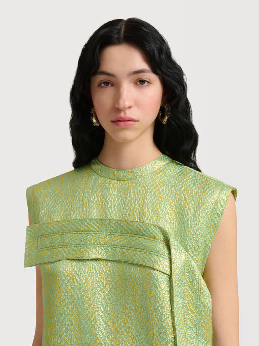 Green silk cloqu&eacute; dress with panel detail - Dresses