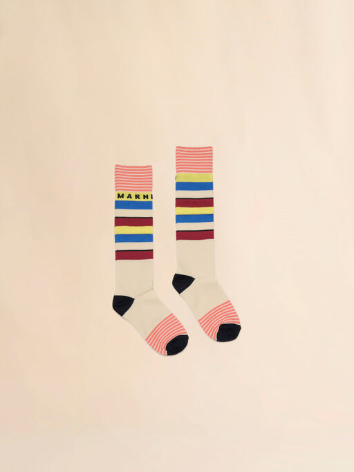 Cream nylon socks with mixed stripes - Socks