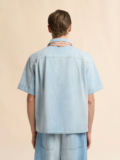 Light blue chambray shirt with neck tie - Shirts