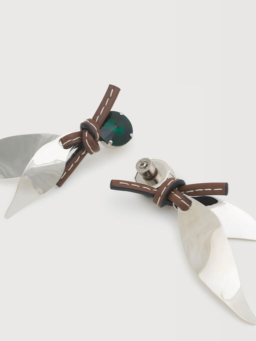 Silver leaf charm leather Archivio earrings - Earrings