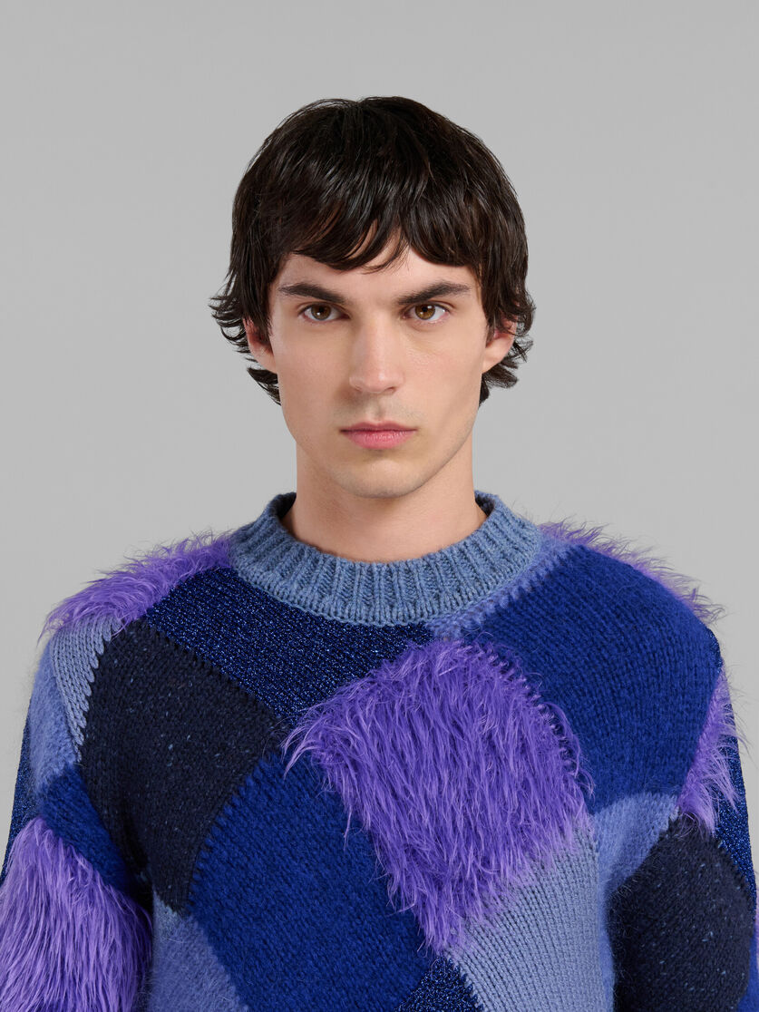 Pullover in maglia blu con rombi intarsiati - Pullover - Image 4