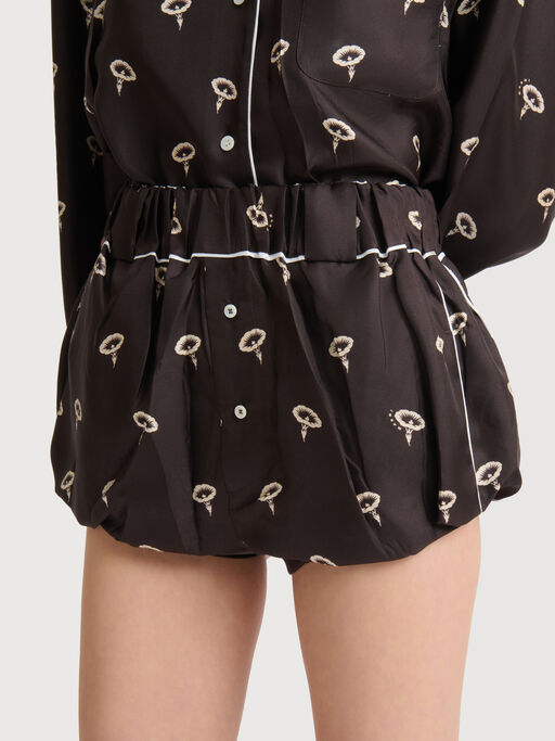 Brown silk twill bloomers with floral print - Pants
