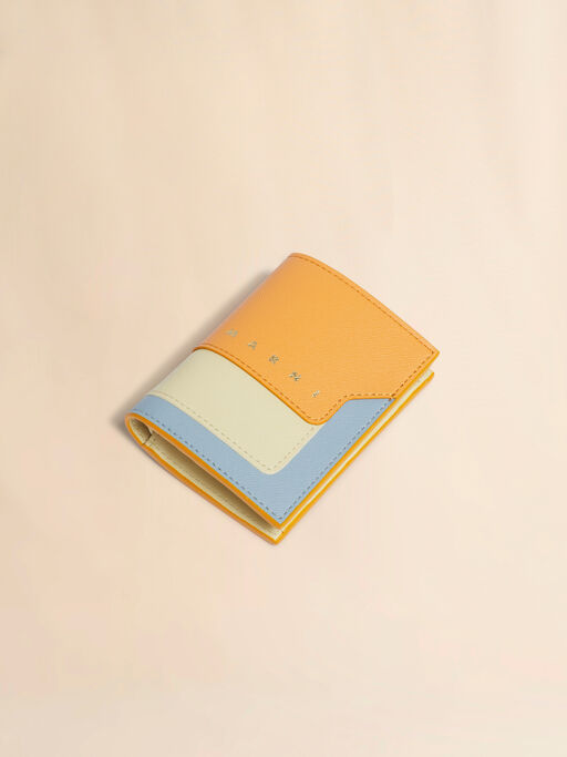 オレンジ、クリーム＆ブルー サフィアーノレザー製二つ折りウォレット - 財布