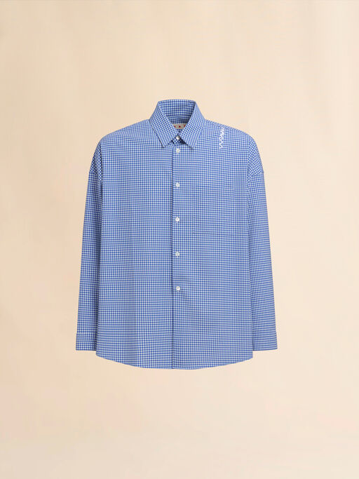 Blue and white checked wool shirt - Shirts