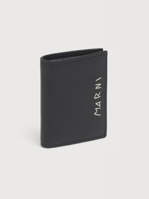Black leather bifold wallet with Marni Mending embroidery - Wallets