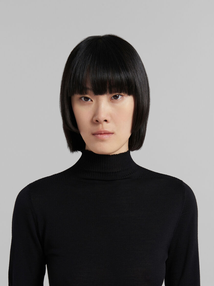 Black fitted jumper with ribbed turtle neck - Pullovers - Image 4