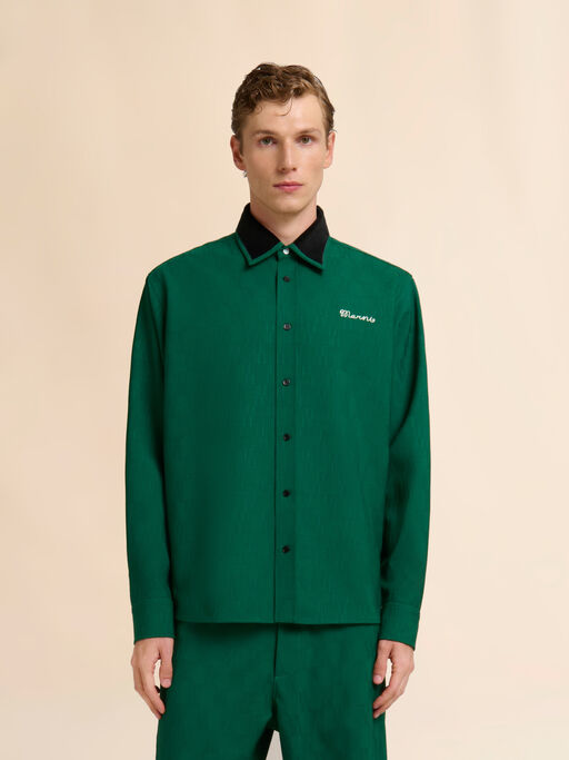 Camisa de lana verde con estampado de jacquard geométrico - Camisas