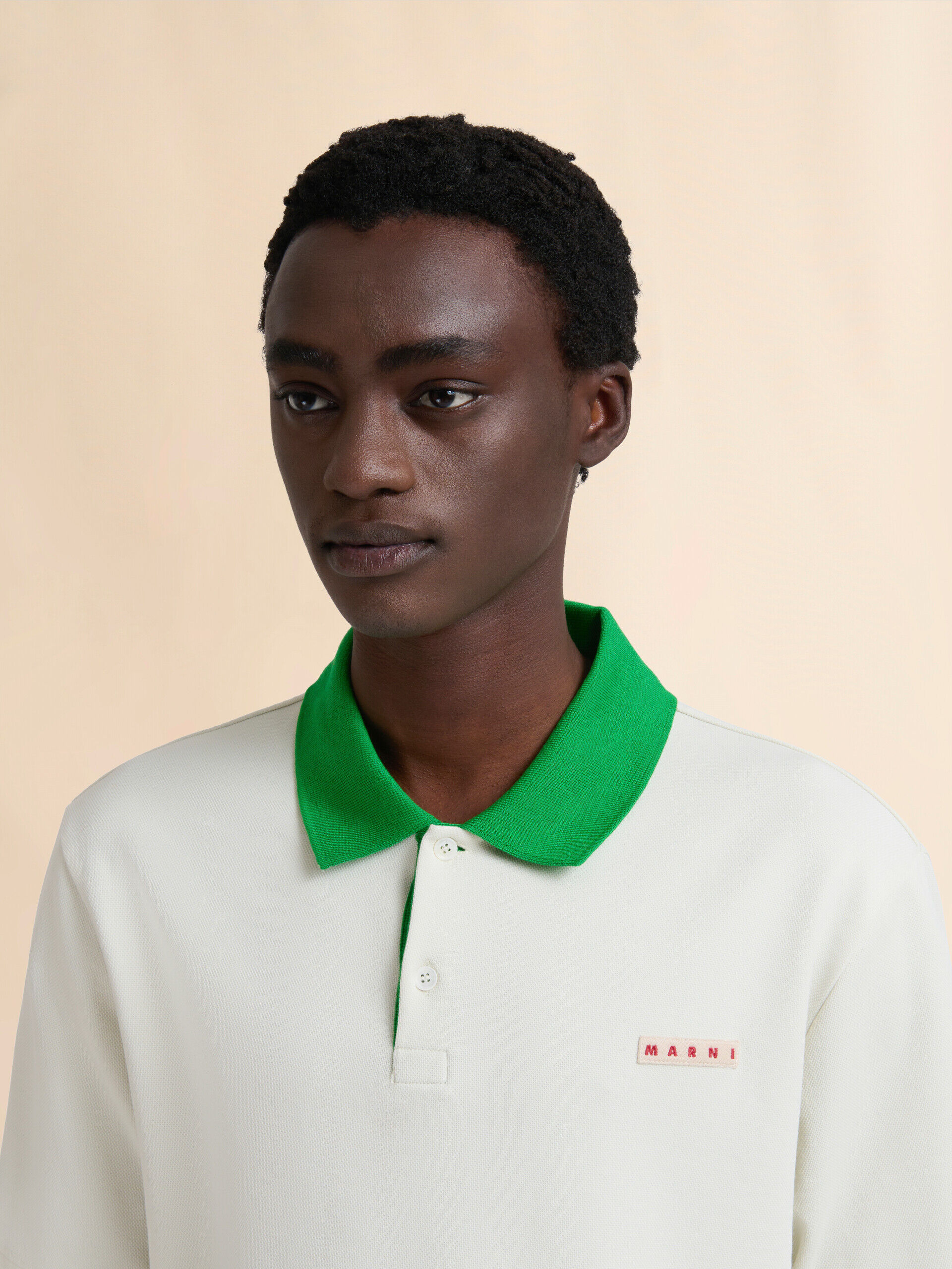 Off-white piqué polo shirt with contrast collar | Marni
