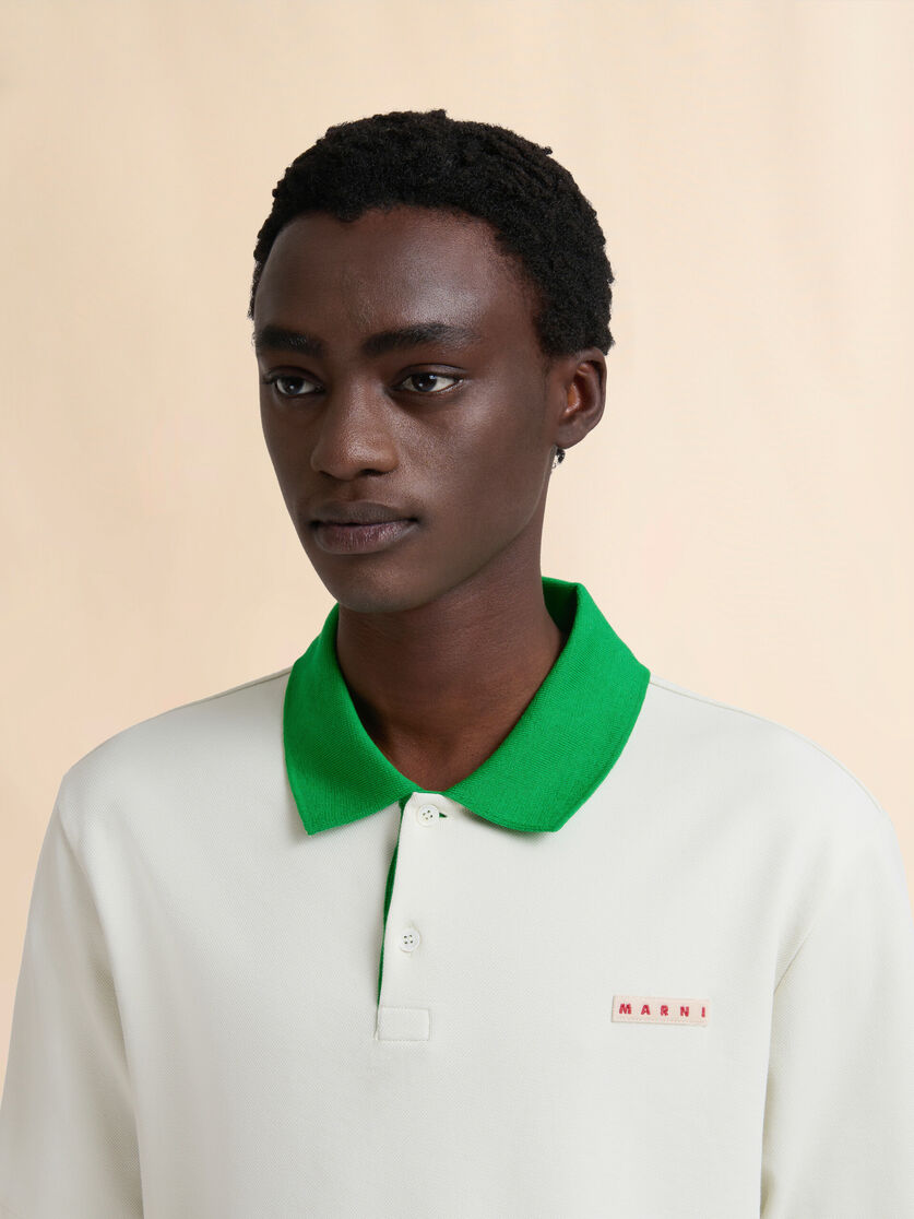 Light blue piqué polo shirt with contrast collar - Shirts - Image 4