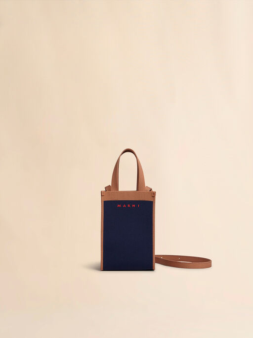 Bolso de hombro de jacquard azul y marrón - Bolsos de hombro