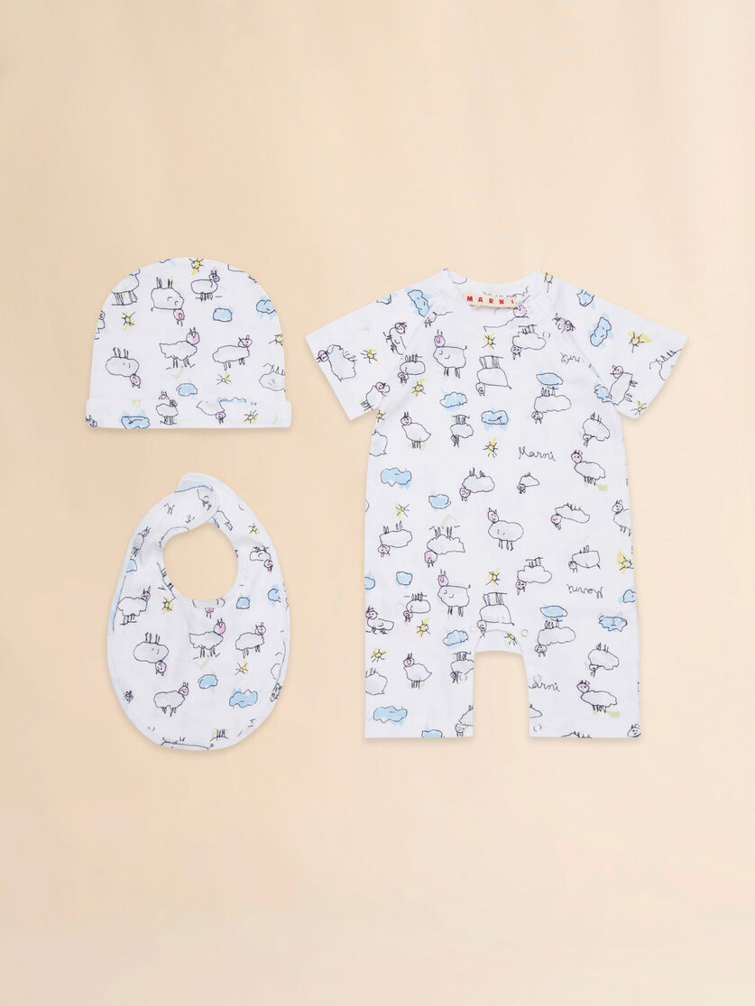Set neonato in cotone bianco con stampa Sweet Dream, Image 1