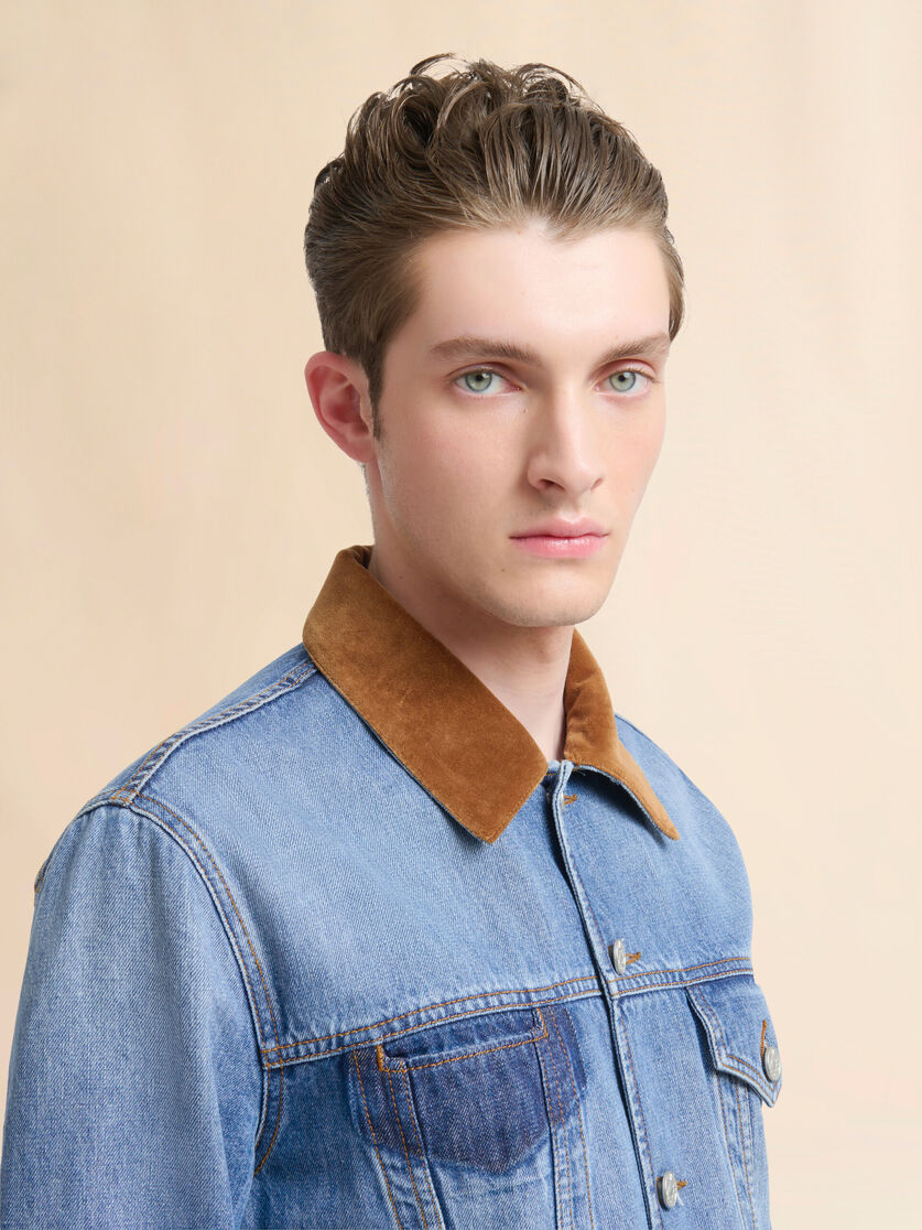Blue denim trucker jacket with patch on back - Jackets - Image 4