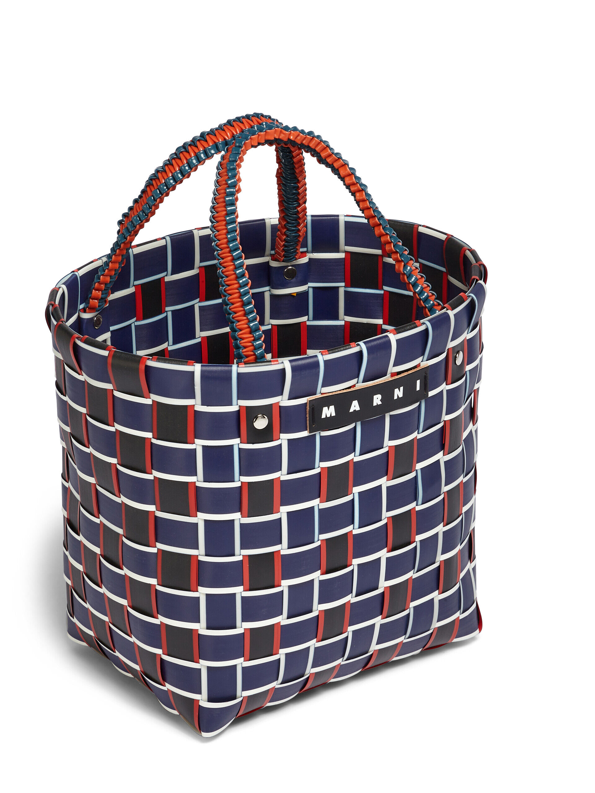 ブルー&ブラック ウォーブン素材製 MARNI MARKET TAPE BASKET