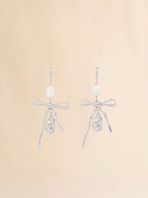 Silver Bow drop earrings - Earrings