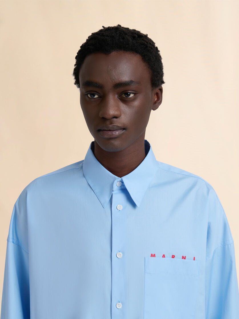 Chemise en popeline bio bleu clair avec logo Marni - Chemises - Image 4