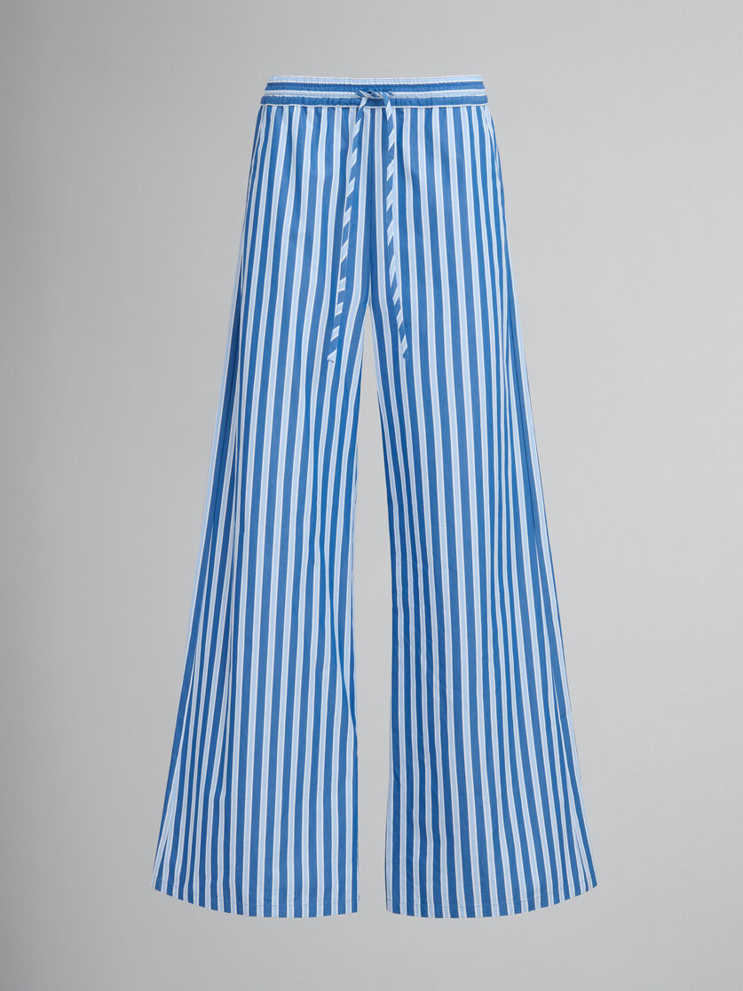 ブルー ホワイト ストライプ オーガニックポプリン製 パジャマパンツ - パンツ - Image 1