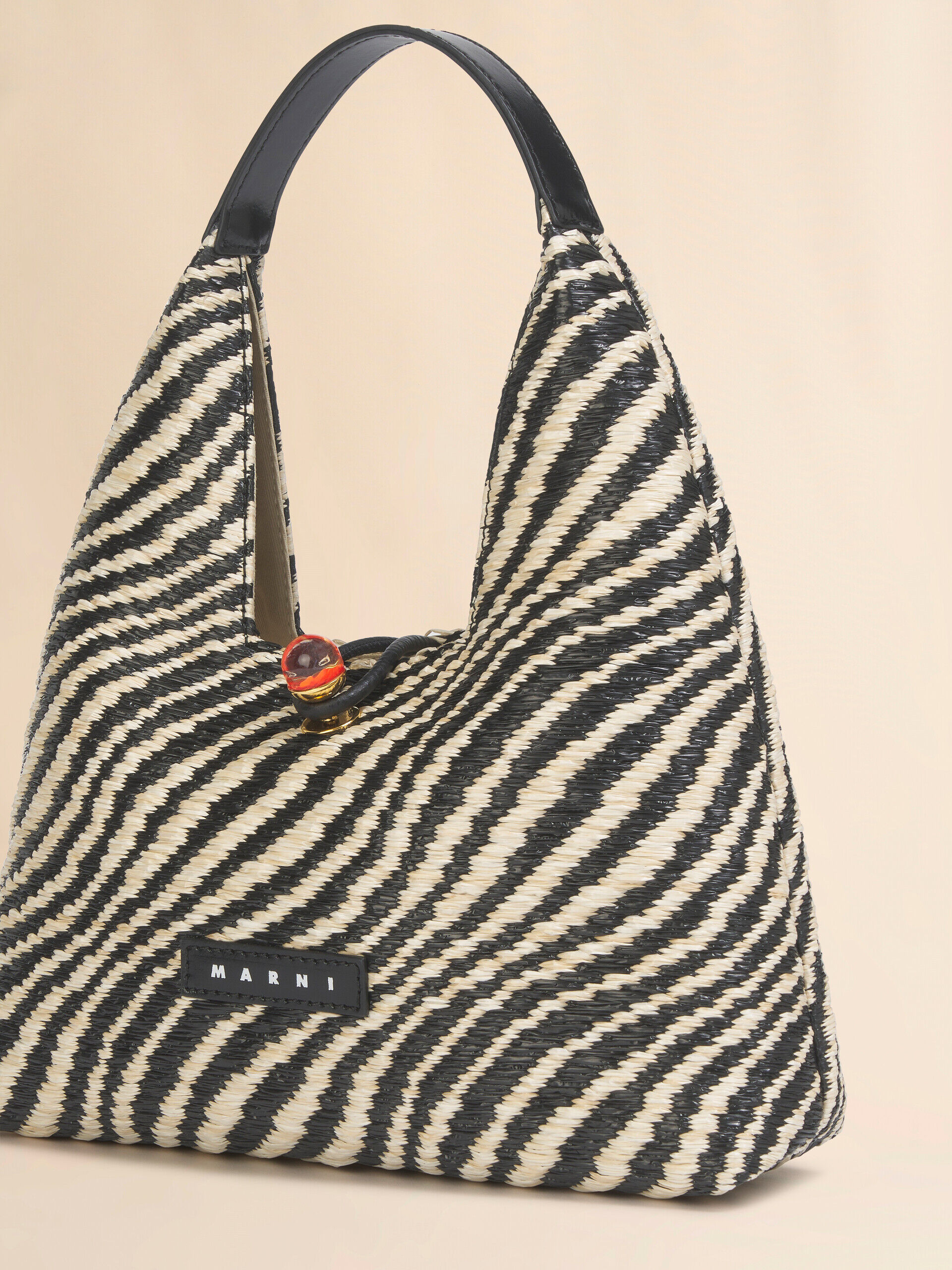 Black wavy raffia-effect Trapeze mini top handle bag | Marni