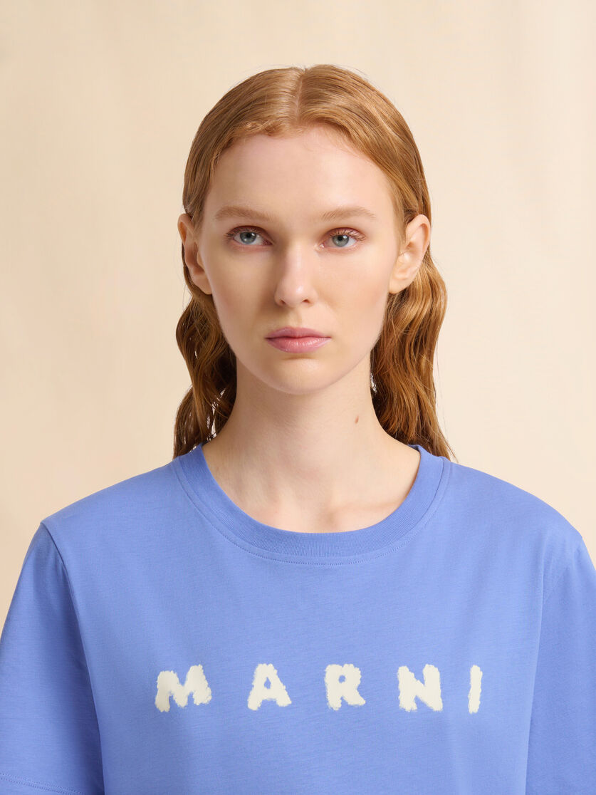 Light blue jersey T-shirt with Marni scribbled logo - T-shirts - Image 4