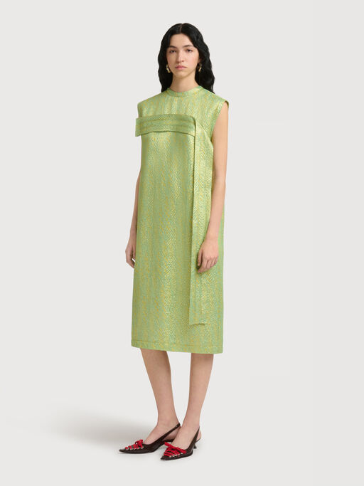 Green silk cloqu&eacute; dress with panel detail - Dresses