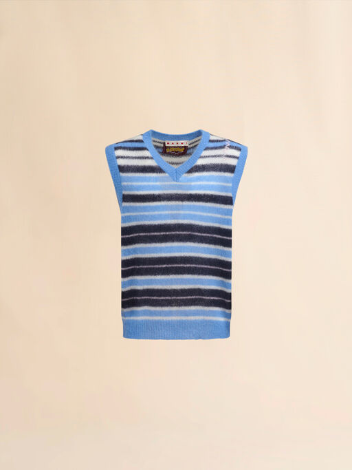 Light blue brushed mohair stripe gilet - Pullovers