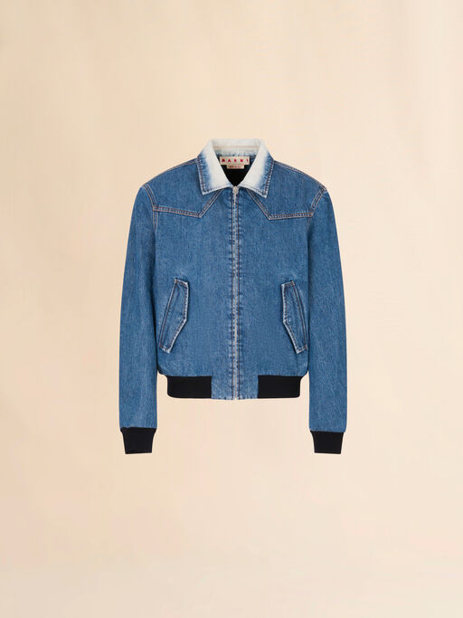 Blue denim bomber jacket with degradé collar - Jackets