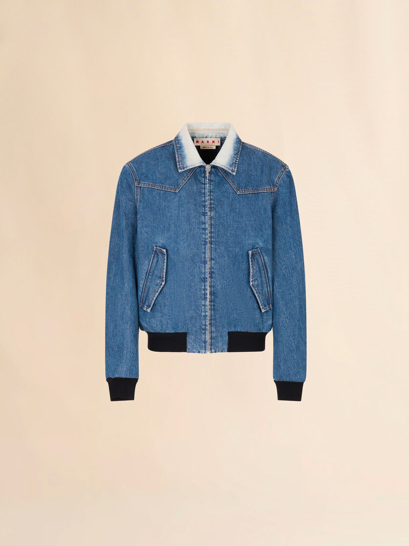 Blue denim bomber jacket with degradé collar, Image 1