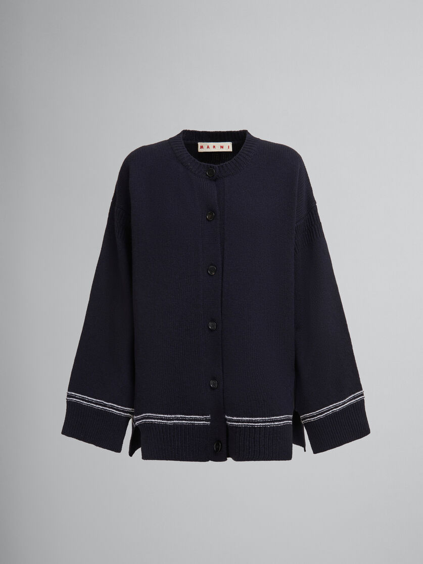 Navy wool cardigan with maxi logo | Marni 