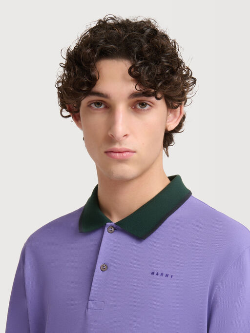 Purple piqu&eacute; polo shirt with contrast trims - Shirts